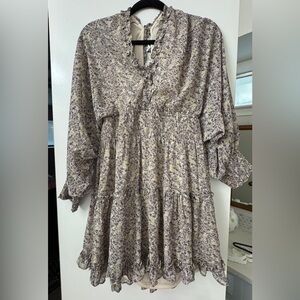 Lavender/Cream Floral Long Sleeve Dress